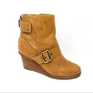 ARRICCI Tan Leather Wedge Heel Ankle Booties 7